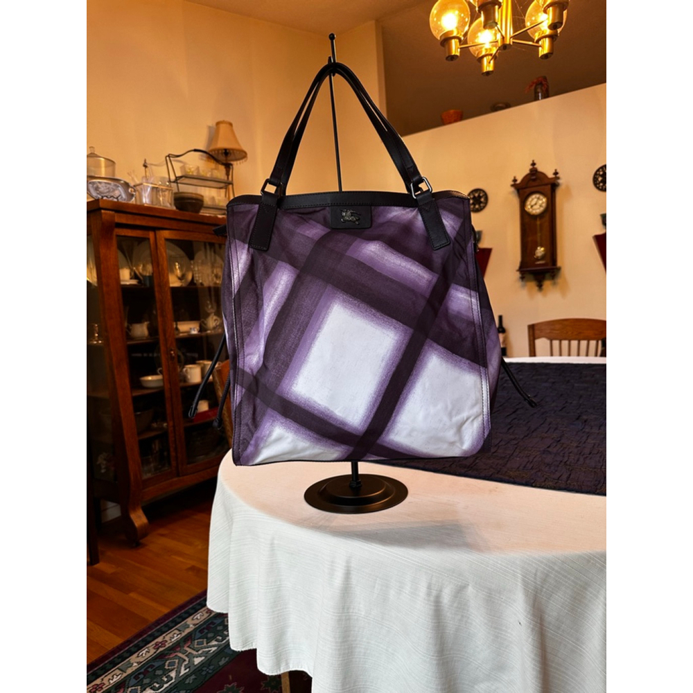 Burberry Purple/White Nylon & Leather Large Tote Bag - Picture 2 of 13